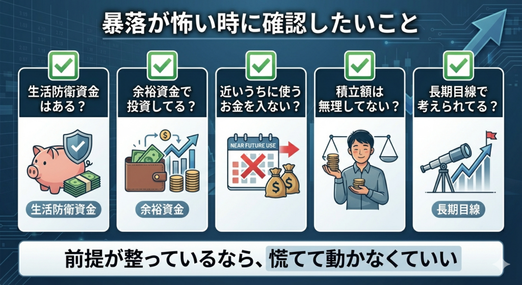暴落が怖い時に確認したいことを示す図