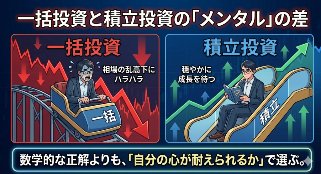 一括投資と積立投資のメンタル状況を比較する図