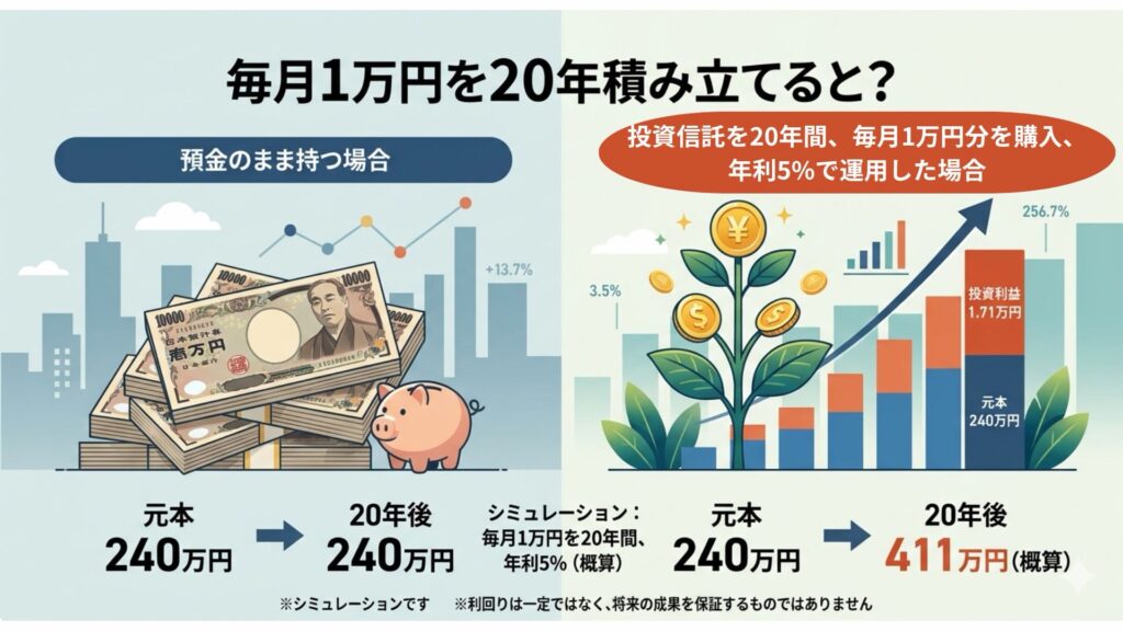 預金と投資信託の運用シュミレーション図