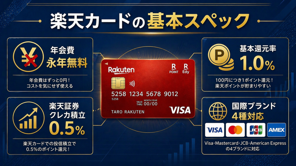 楽天カードの基本スペックをまとめた画像