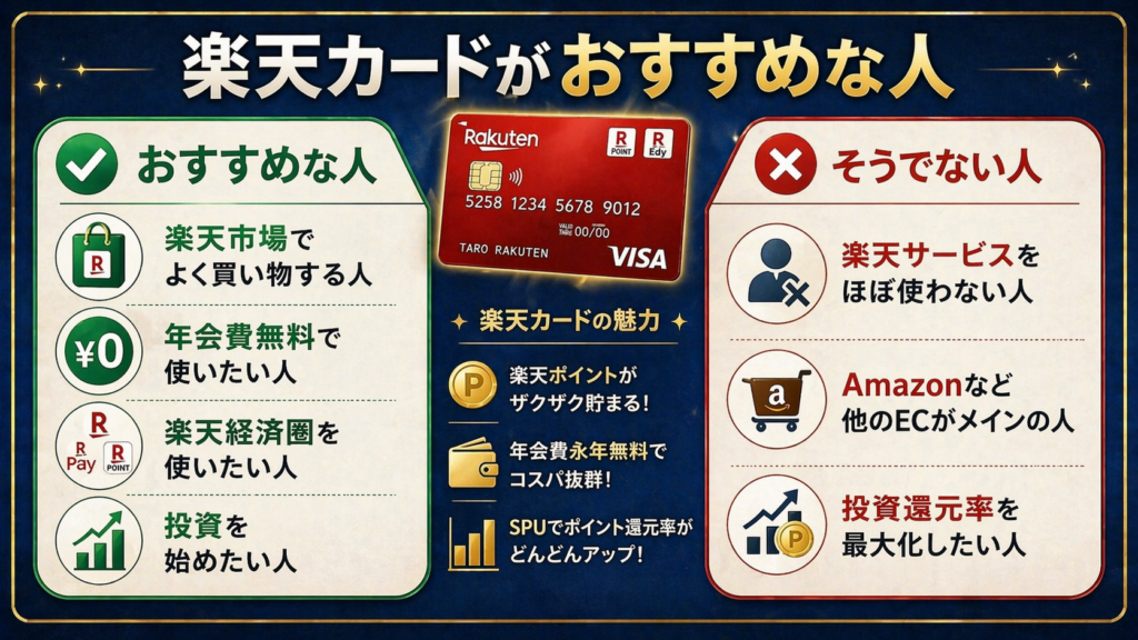 楽天カードがおすすめの人とそうでない人をまとめた画像