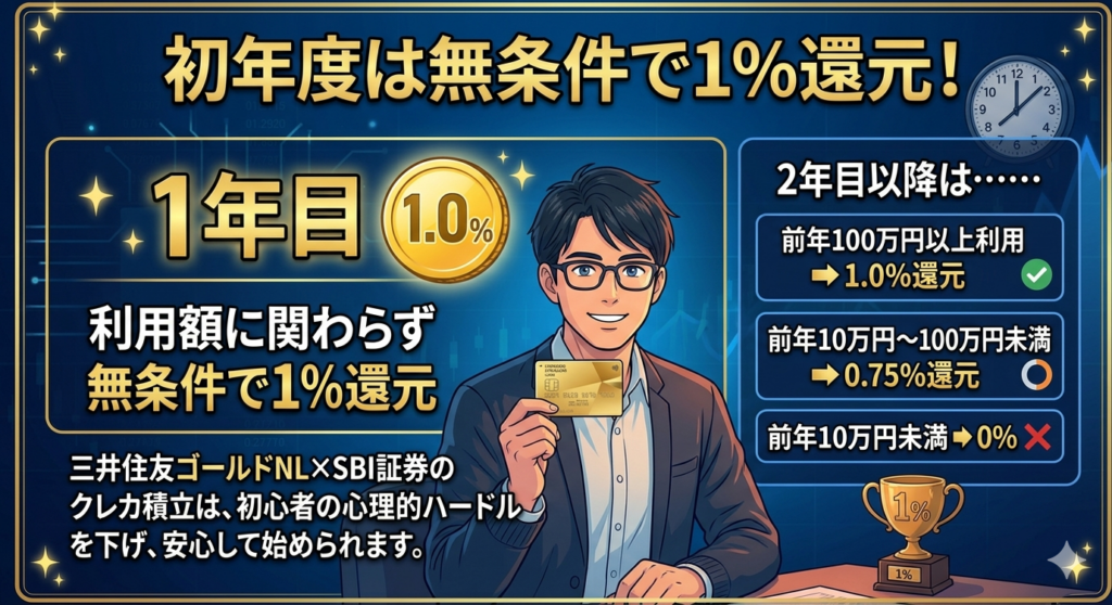 SBI証券のクレカ積立(三井住友ゴールドNL)の還元率をまとめた図