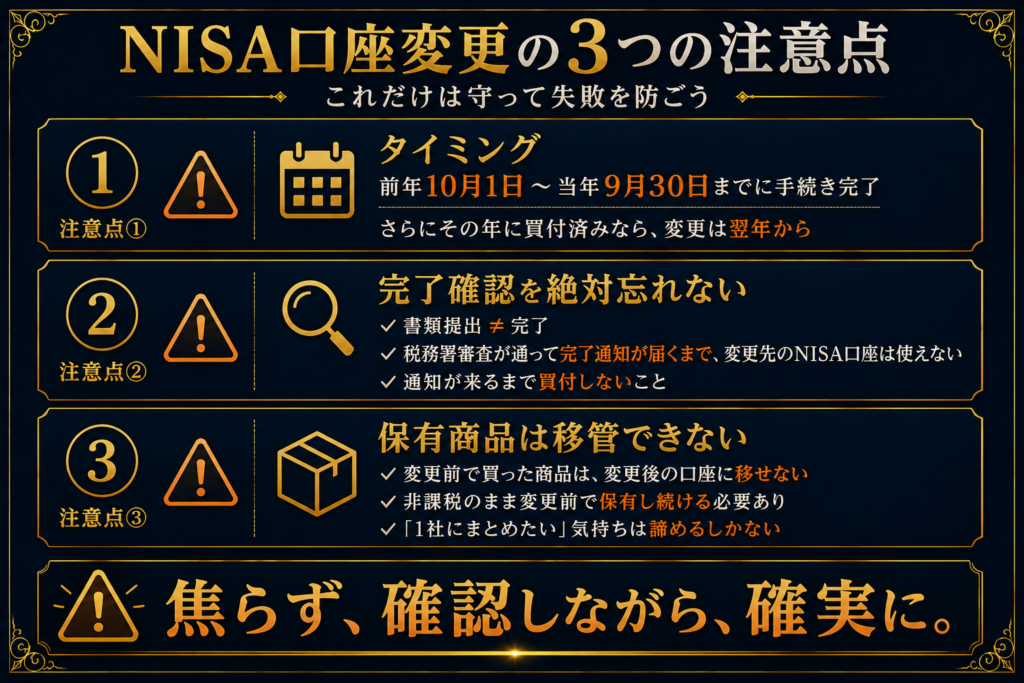 NISA口座変更の3つの注意点